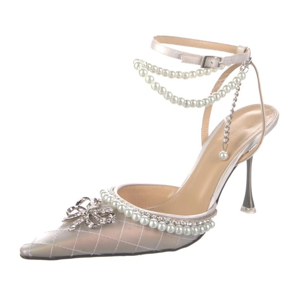 Mach & Mach Bow of Elizabeth Iridescent Faux Pearl  Sandals - Picture 3 of 12